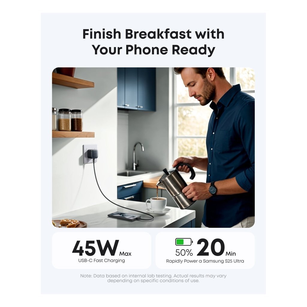 Anker Nano 45W USB-C Fast Charger โ Compact GaN Charger with Foldable Plug & 6ft Cable for Samsung, iPhone, MacBook, Pixel & iPad (Black) - Image 4