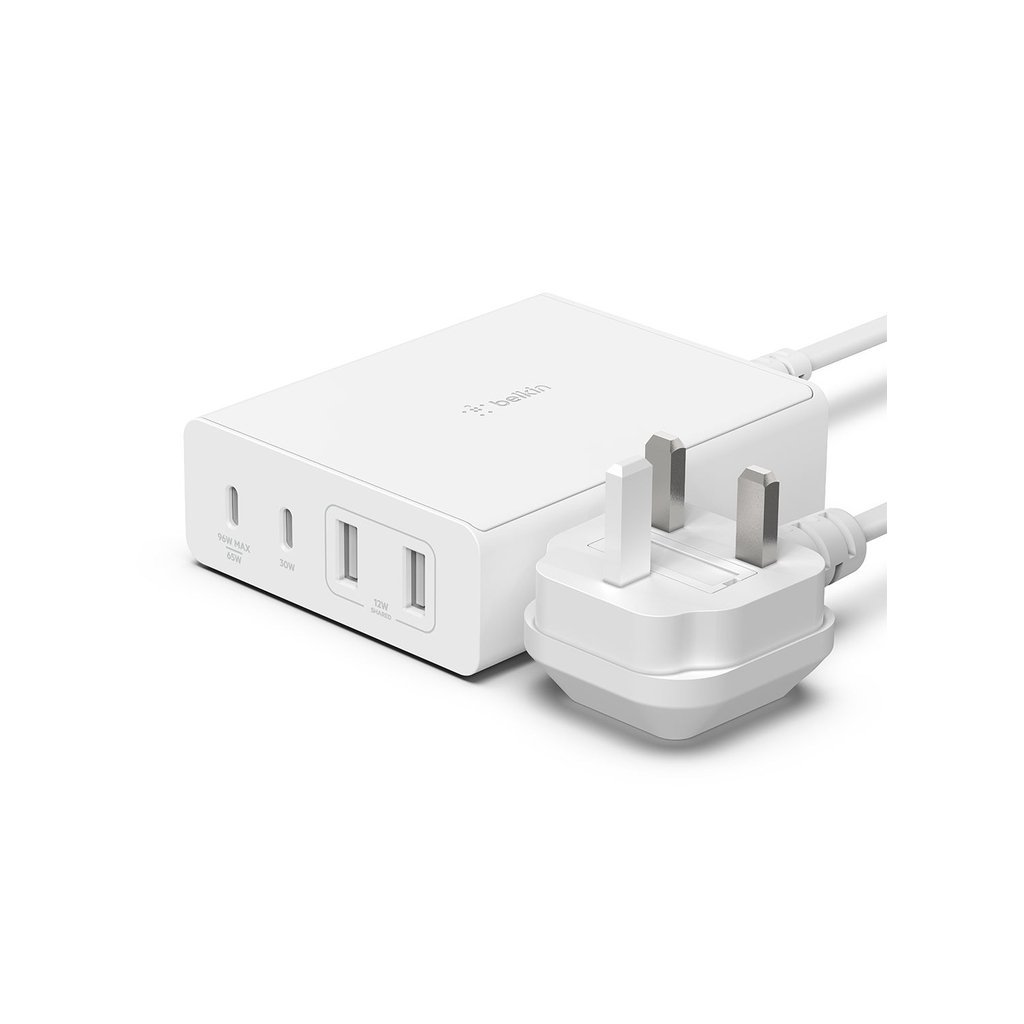 108W GaN USB Charging Station – 4-Port Fast Desktop Charger with 2 USB-C & 2 USB-A for MacBook, iPhone, iPad, Galaxy & More (White)