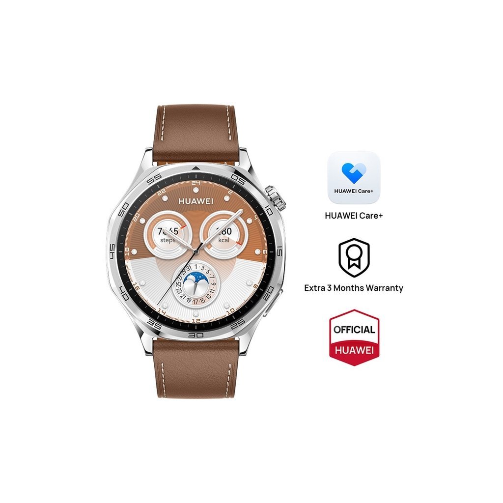 Huawei GT 5 – 46mm Smartwatch – AMOLED Display, 14-Day Battery, Running & Cycling GPS, Health Tracking, Brown Composite Leather Strap