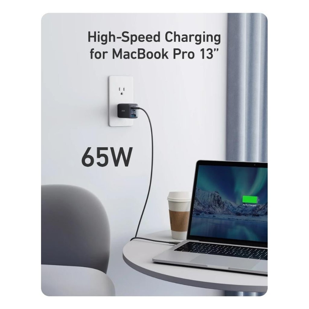 Anker 735 Charger (GaNPrime 65W) – 3-Port Compact USB-C Fast Charger with PowerIQ 4.0 & ActiveShield 2.0 (Black) - Image 8