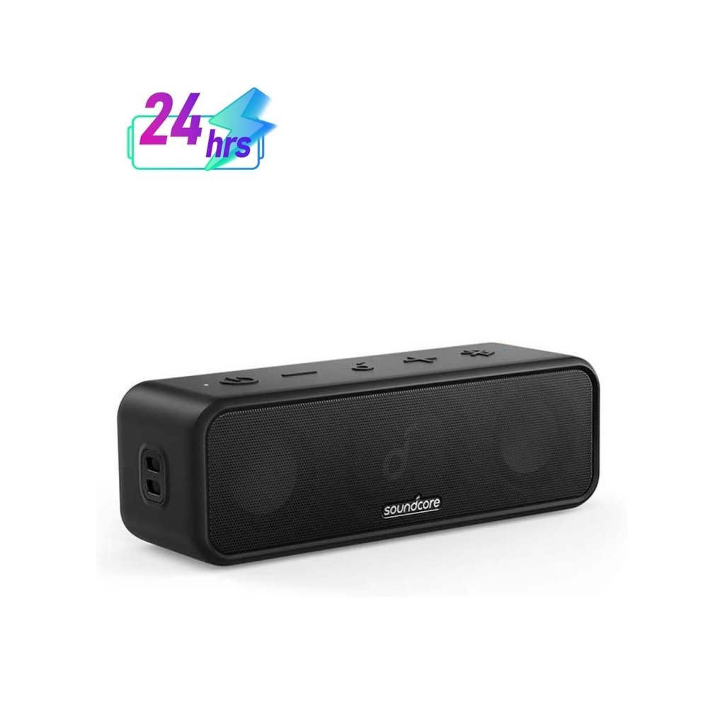 Soundcore 3 Bluetooth Speaker – 16W Stereo Sound, Titanium Drivers, BassUp, PartyCast, 24H Playtime & IPX7 Waterproof (Black)