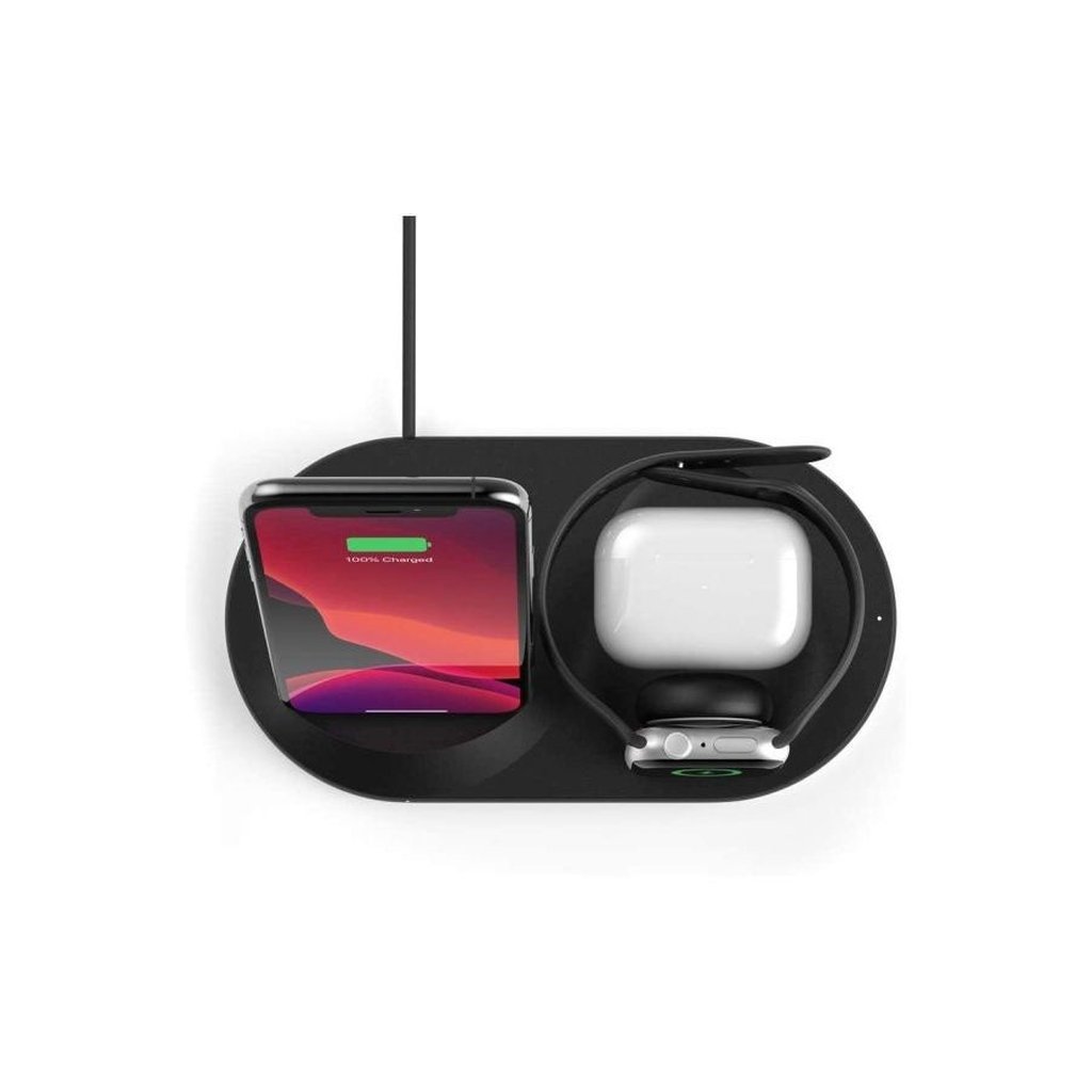 Belkin BoostCharge 3-in-1 Wireless Charger – Fast 7.5W Qi Certified Apple Charging Dock for iPhone, Apple Watch & AirPods (Black)