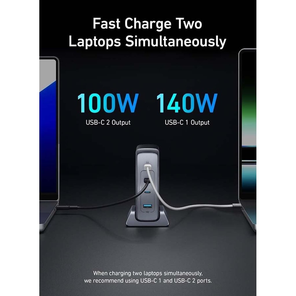 Anker Prime 240W GaN USB-C Charger โ 4-Port Fast Compact Charger with Detachable Base & ActiveShield Safety (Black) - Image 3