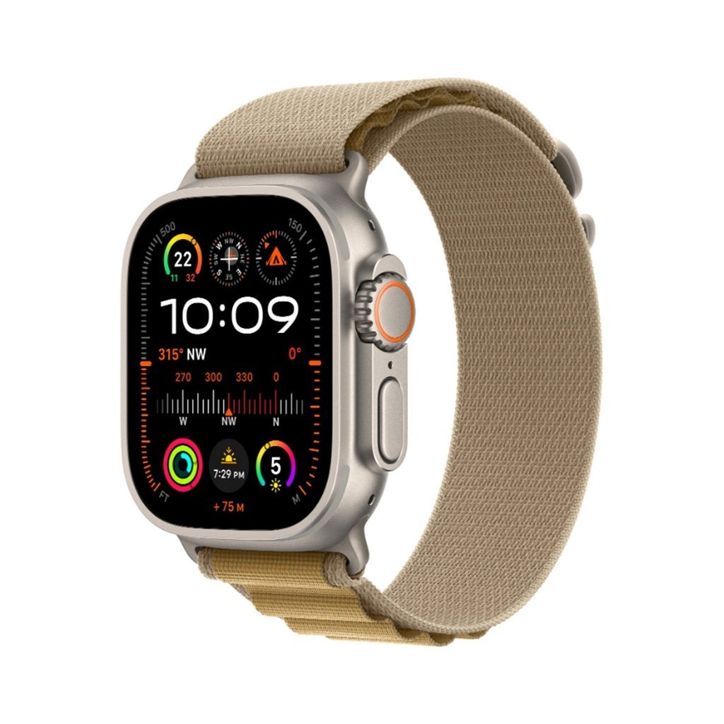 Apple Watch Ultra 2 (2024) – GPS + Cellular, 49mm Natural Titanium Case with Tan Alpine Loop (Large)