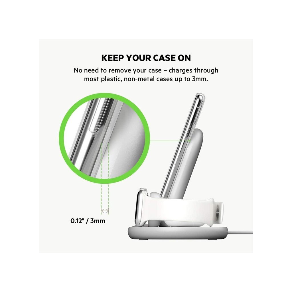 BoostCharge Pro 3-in-1 Wireless Charger – Qi Certified Fast Wireless Charging Dock for iPhone, Apple Watch & AirPods (White) - Image 4